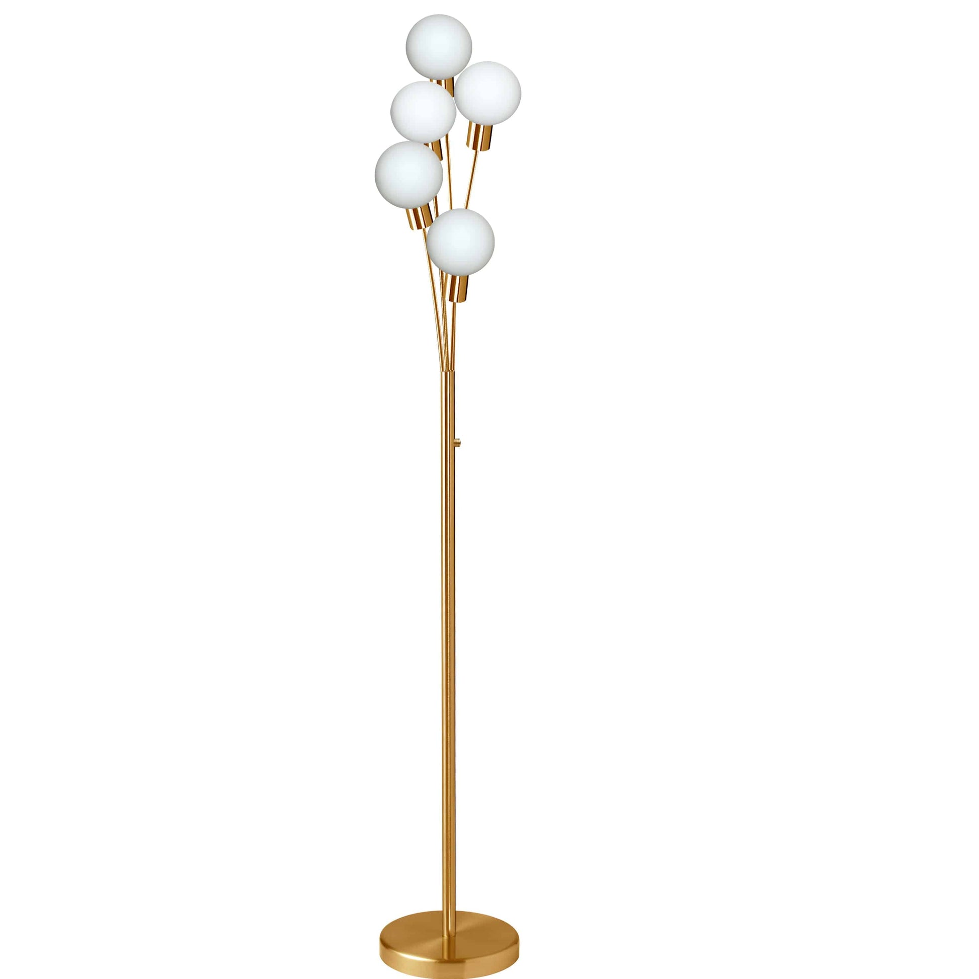 Dainolite 5 Light Incandescent Floor Lamp Aged Brass Finish with White Glass - Renoz