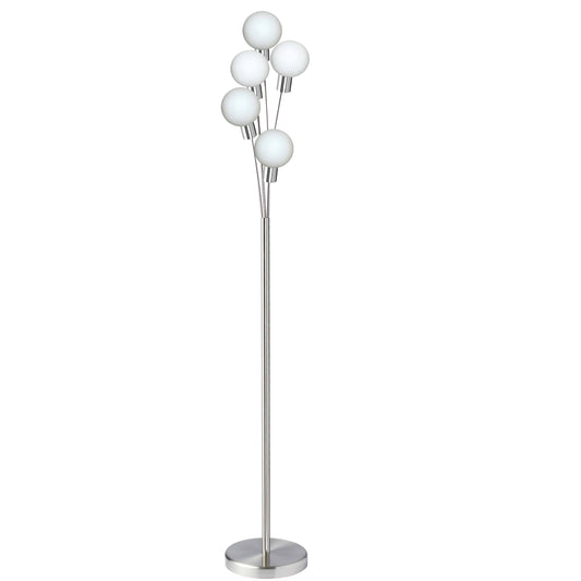 Dainolite 5 Light Incandescent Floor Lamp Satin Chrome Finish with White Glass - Renoz