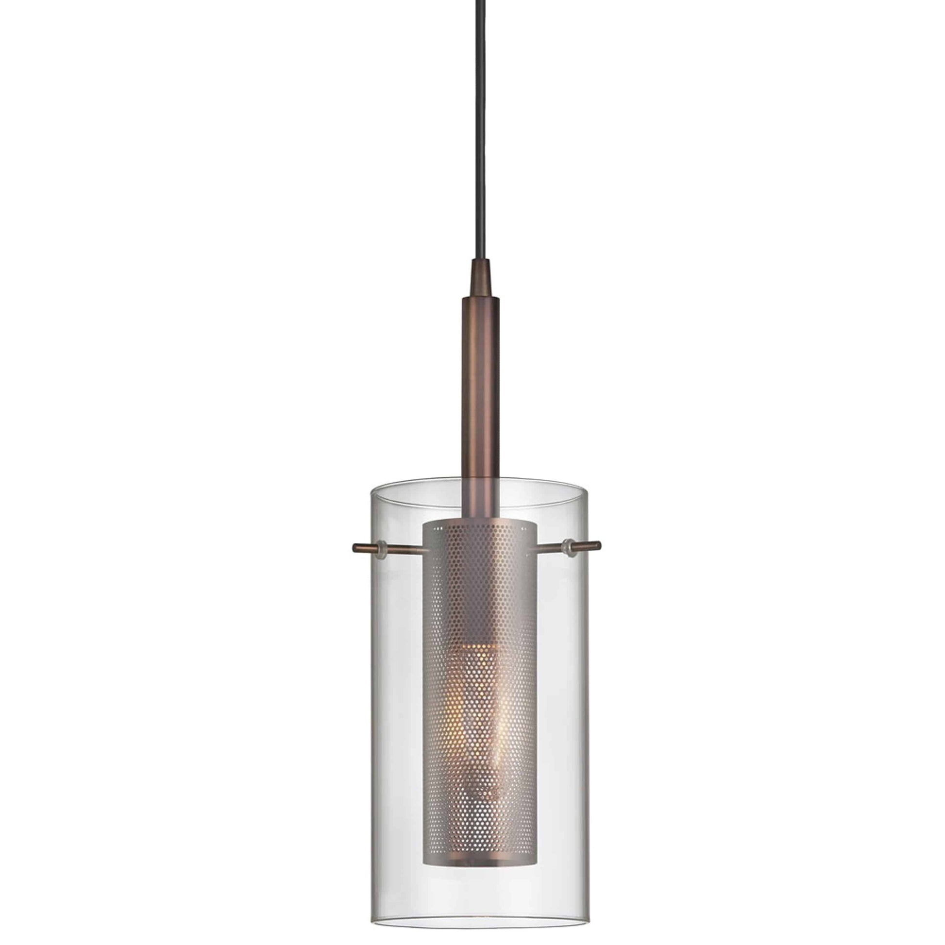 Dainolite 1 Light Pendant, Oil Brushed Bronze, Clear Glass / Steel Mesh - Renoz