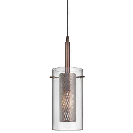 Dainolite 1 Light Pendant, Oil Brushed Bronze, Clear Glass / Steel Mesh - Renoz