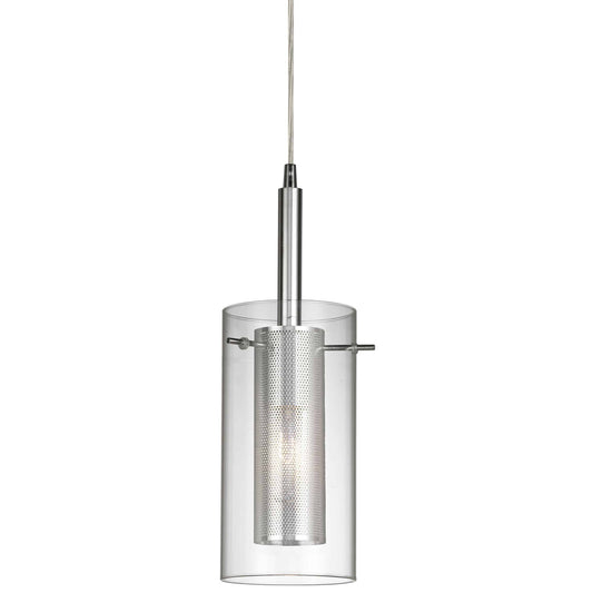 Dainolite 1 Light Pendant, Polished Chrome, Clear Glass / Steel Mesh - Renoz