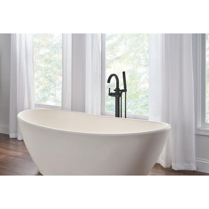 Delta TRINSIC Single Handle Floor Mount Tub Filler Trim with Hand Shower -Matte Black (Valves Sold Separately)