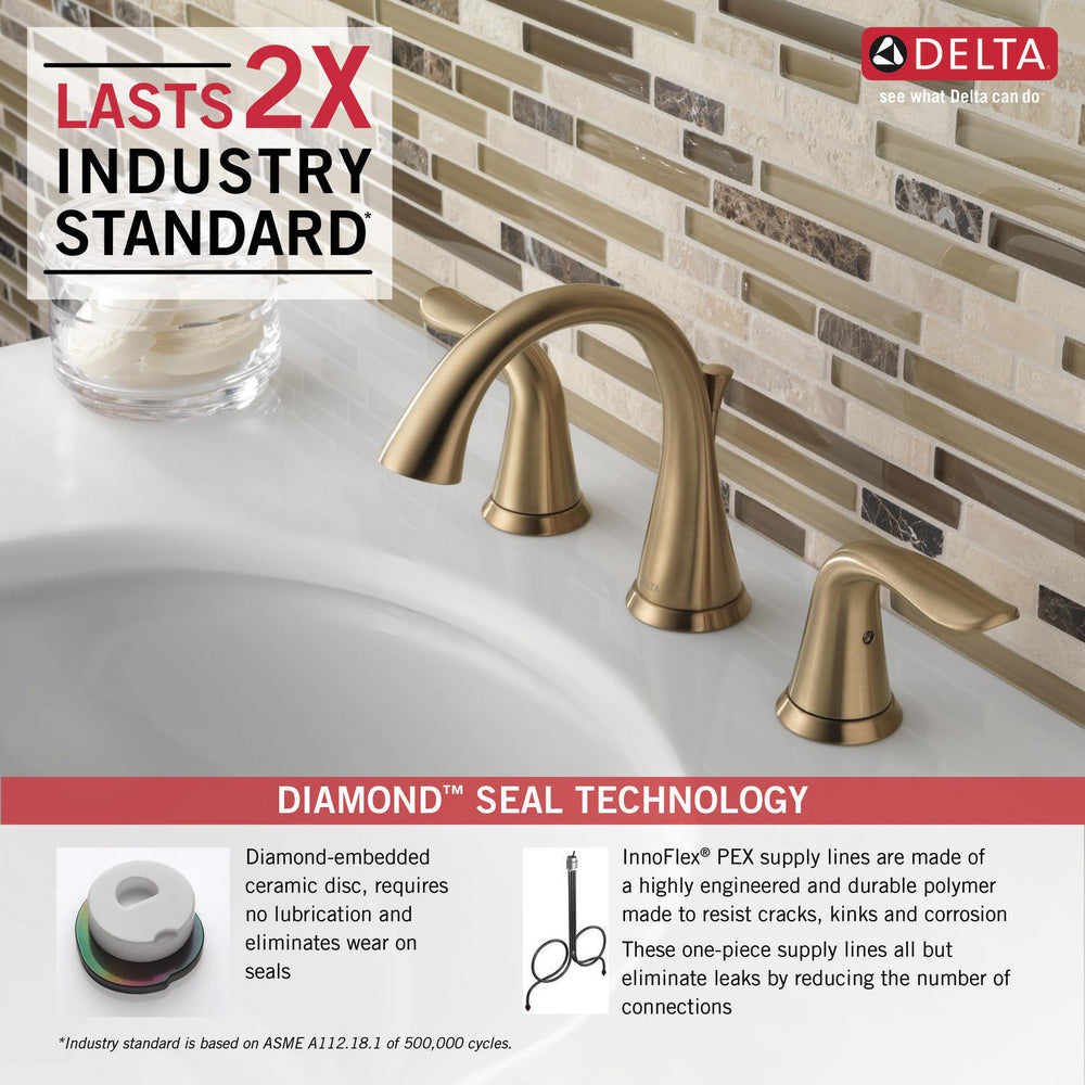 Delta LAHARA Two Handle Widespread 3 Hole Bathroom Faucet- Champagne Bronze