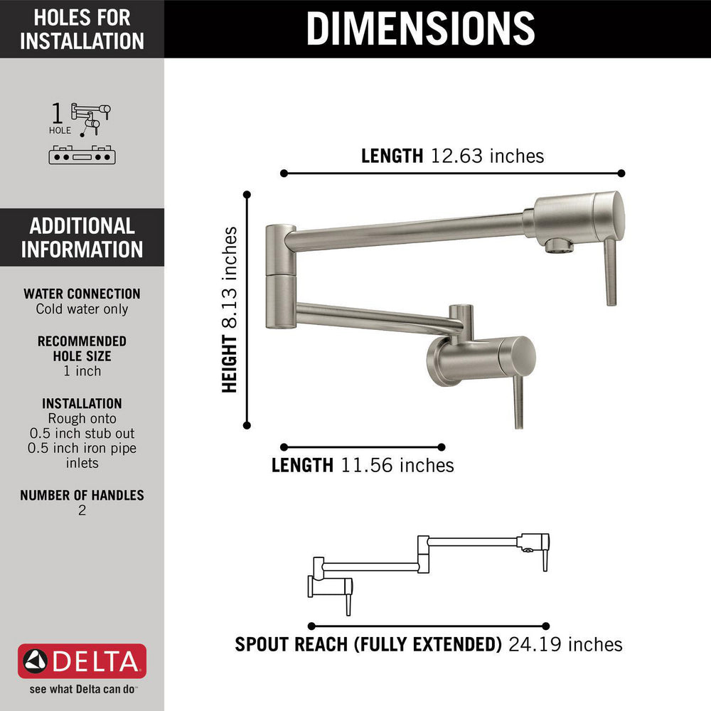 Delta Contemporary Wall Mount Pot Filler- Stainless