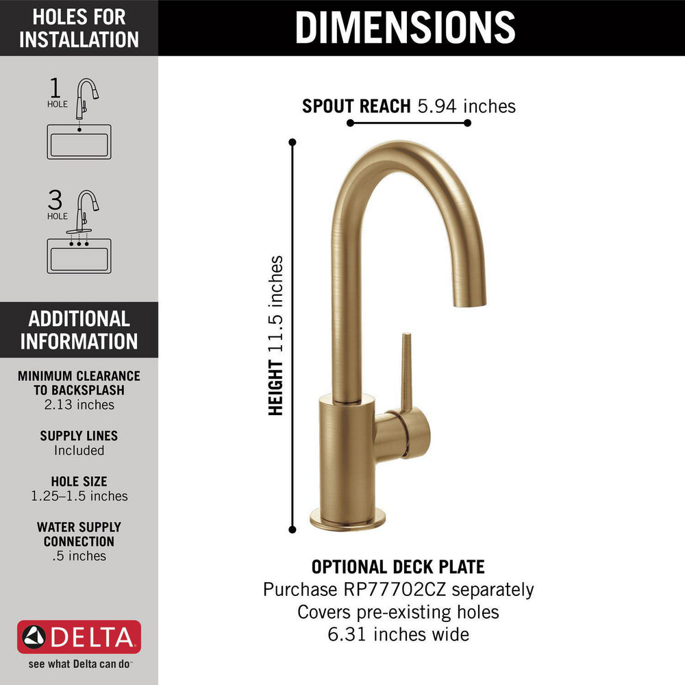 Delta TRINSIC True Bar Limited Swivel Kitchen Faucet- Champagne Bronze