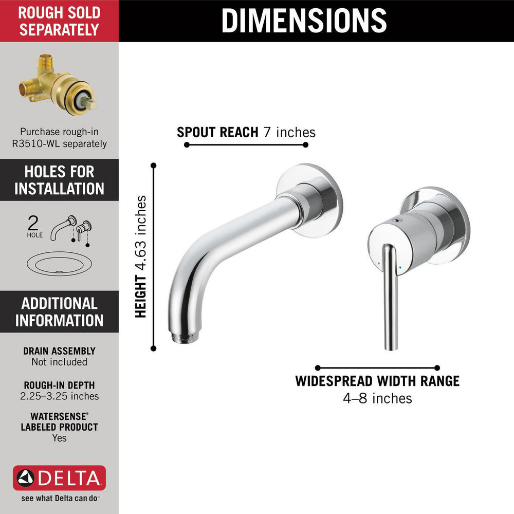 Delta TRINSIC Single Handle Wall Mount Bathroom Faucet Trim -Chrome (Valves Sold Separately)