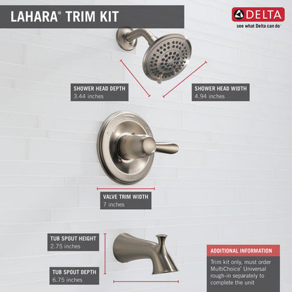 Delta LAHARA Monitor 14 Series Tub & Shower Trim -Stainless Steel (Valve Sold Separately)