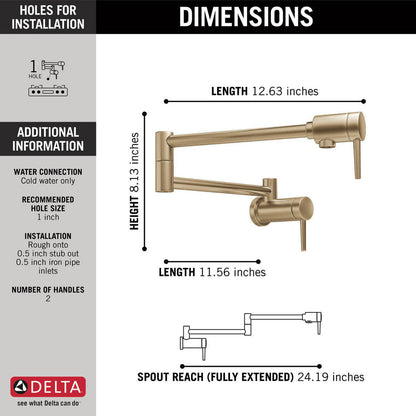 Delta Contemporary Wall Mount Pot Filler- Champagne Bronze