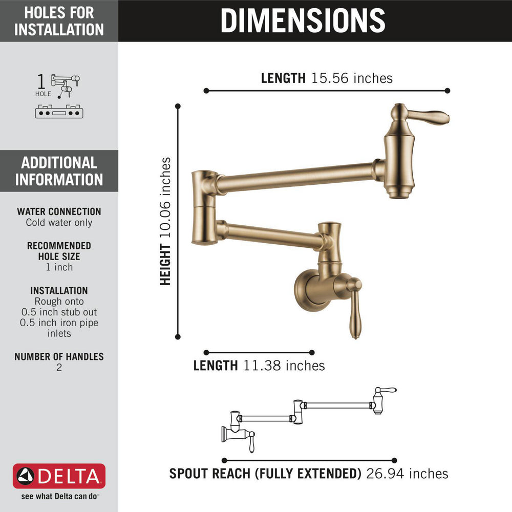 Delta Traditional Wall Mount Pot Filler- Champagne Bronze