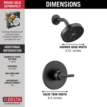 Delta TRINSIC Monitor 14 Series Shower Trim -Matte Black (Valve Sold Separately)