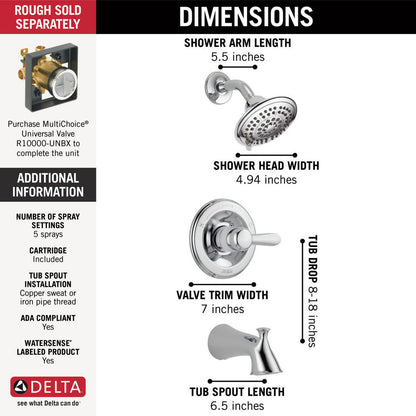 Delta LAHARA Monitor 14 Series Tub & Shower Trim -Chrome (Valve Sold Separately)