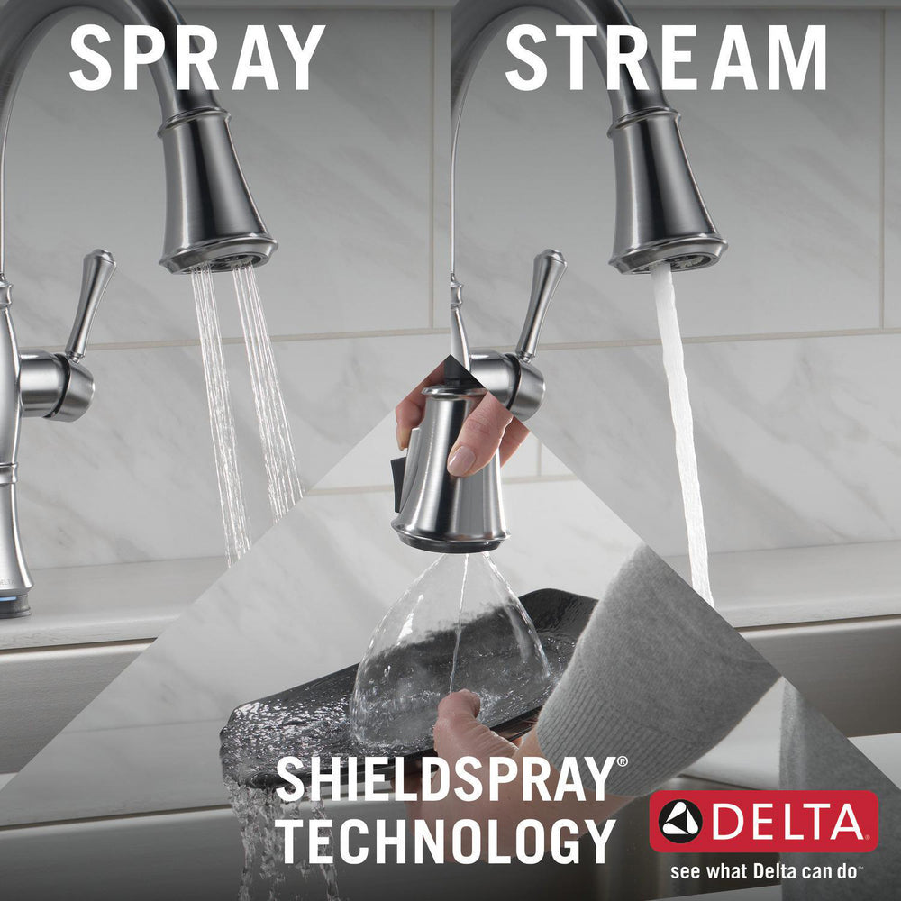 Delta CASSIDY Single Handle Pull-Down Kitchen Faucet with Touch2O and ShieldSpray Technologies- Lumicoat Arctic Stainless