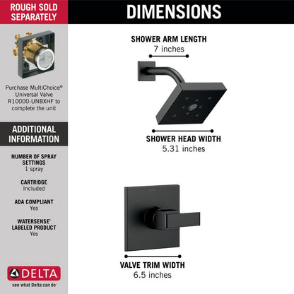 Delta ARA Monitor 14 Series H2Okinetic Shower Trim -Matte Black (Valve Sold Separately)