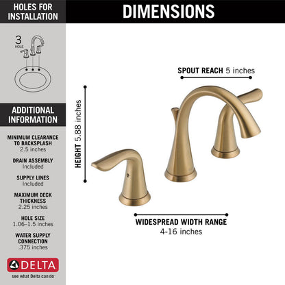 Delta LAHARA Two Handle Widespread 3 Hole Bathroom Faucet- Champagne Bronze