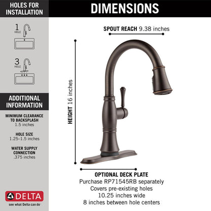 Delta CASSIDY Single Handle Pull-Down Kitchen Faucet with Touch2O and ShieldSpray Technologies- Venetian Bronze