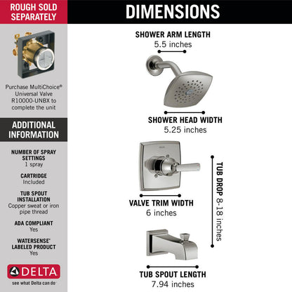 Delta ASHLYN Monitor 14 Series Tub & Shower Trim -Stainless Steel (Valve Sold Separately)