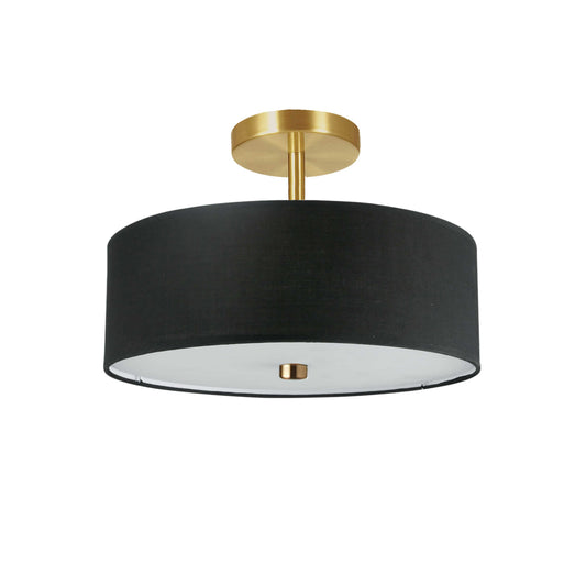 Dainolite 3 Light Incandescent Semi-Flush Mount Aged Brass with Black Shade. - Renoz