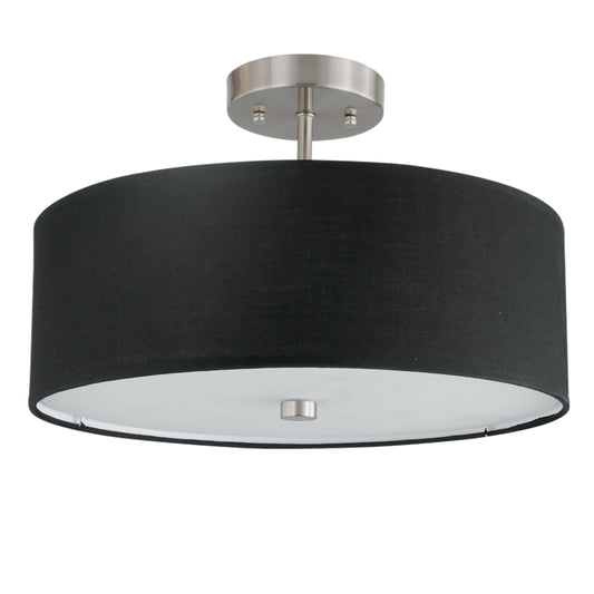 Dainolite 3 Light Incandescent Semi Flush Satin Chrome Finish with Black Shade - Renoz