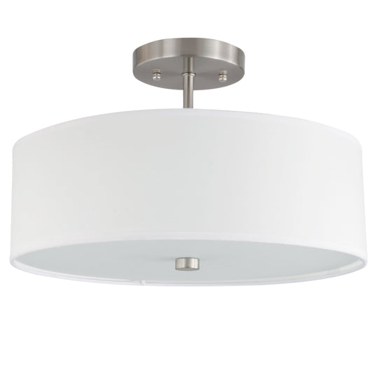 Dainolite 3 Light Incandescent Semi Flush Satin Chrome Finish with White Shade - Renoz