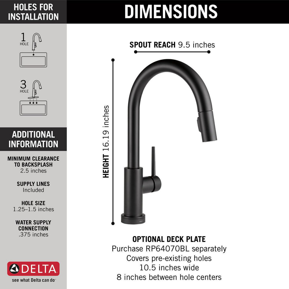 Delta TRINSIC Single Handle Pull-Down Kitchen Faucet with Touch2O Technology- Matte Black