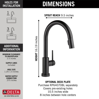 Delta TRINSIC Single Handle Pull-Down Kitchen Faucet with Touch2O Technology- Matte Black