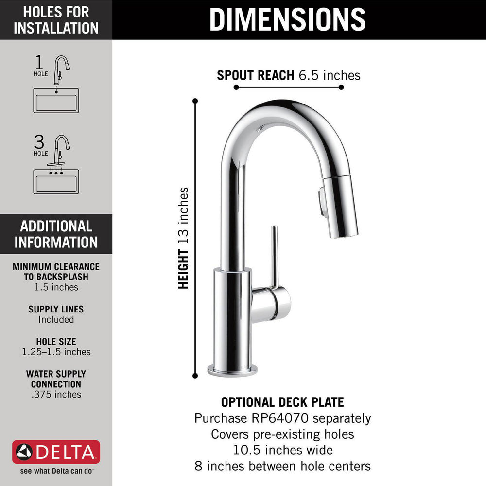 Delta TRINSIC Single Handle Pull-Down Bar / Prep Faucet- Chrome