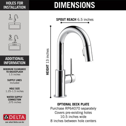 Delta TRINSIC Single Handle Pull-Down Bar / Prep Faucet- Chrome