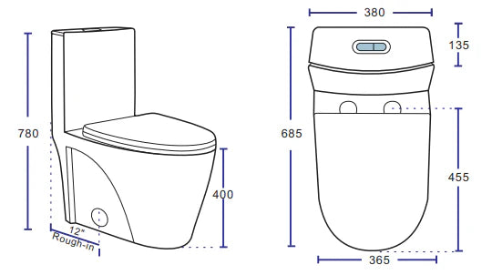 Liro Canada Luna One Piece Elongated Skirted Square Toilet 12"