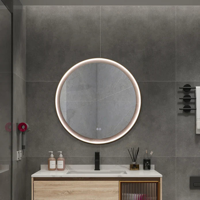 Kodaen Roundy Singtered Stone Bathroom LED Vanity Mirror (Black Blackground) - LEDBMF624BSS