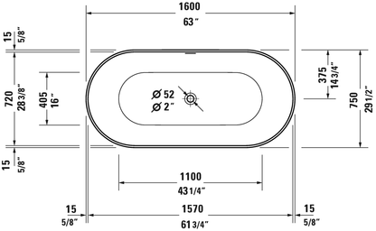 Duravit Freestanding Bathub 63" x 29 1/2" White - 700525000000090