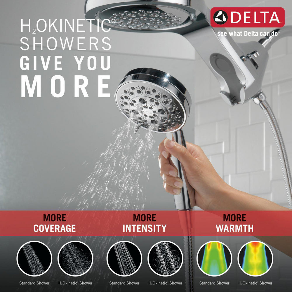 Delta HydroRain H2Okinetic 5-Setting Two-in-One Shower Head- Lumicoat Chrome