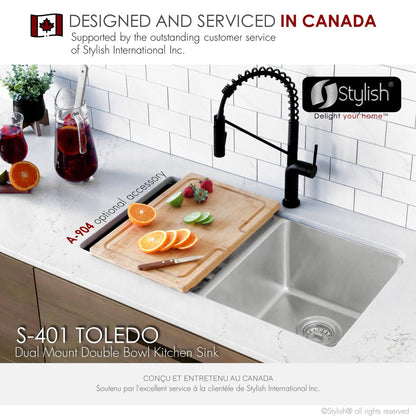 Stylish 31"  Double Bowl Undermount Stainless Steel Kitchen Sink S-401 - Renoz