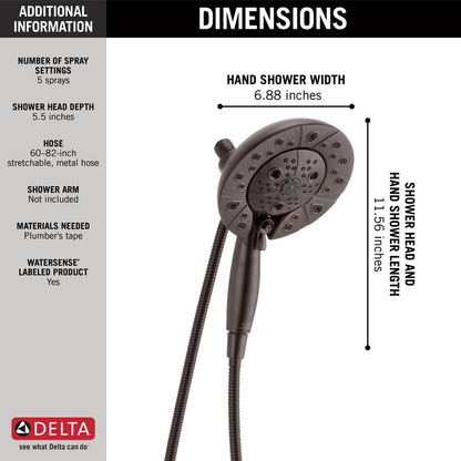 Delta H2Okinetic In2ition 5-Setting Two-in-One Shower- Venetian Bronze