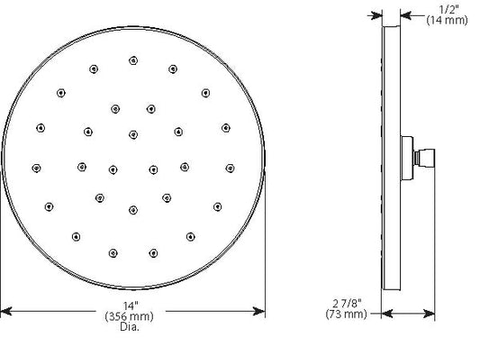 Pomme de douche à effet de pluie à fonction unique ronde linéaire H2Okinétique® Brizo de 14 po (ESSENTIEL)