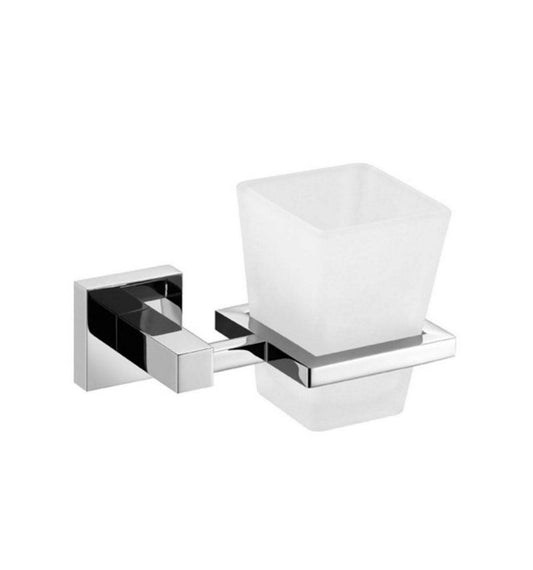 Kube Bath Aqua Piazza Toothbrush Holder With Porcelain Glass Cup – Chrome - Renoz