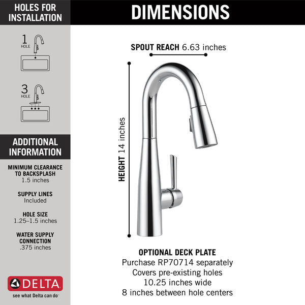 Delta ESSA 14" Single Handle Pull-Down Bar / Prep Faucet - Chrome