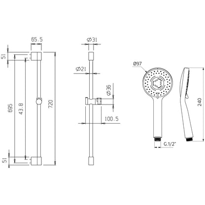 PierDeco Design 3 Function Hand Shower Kit