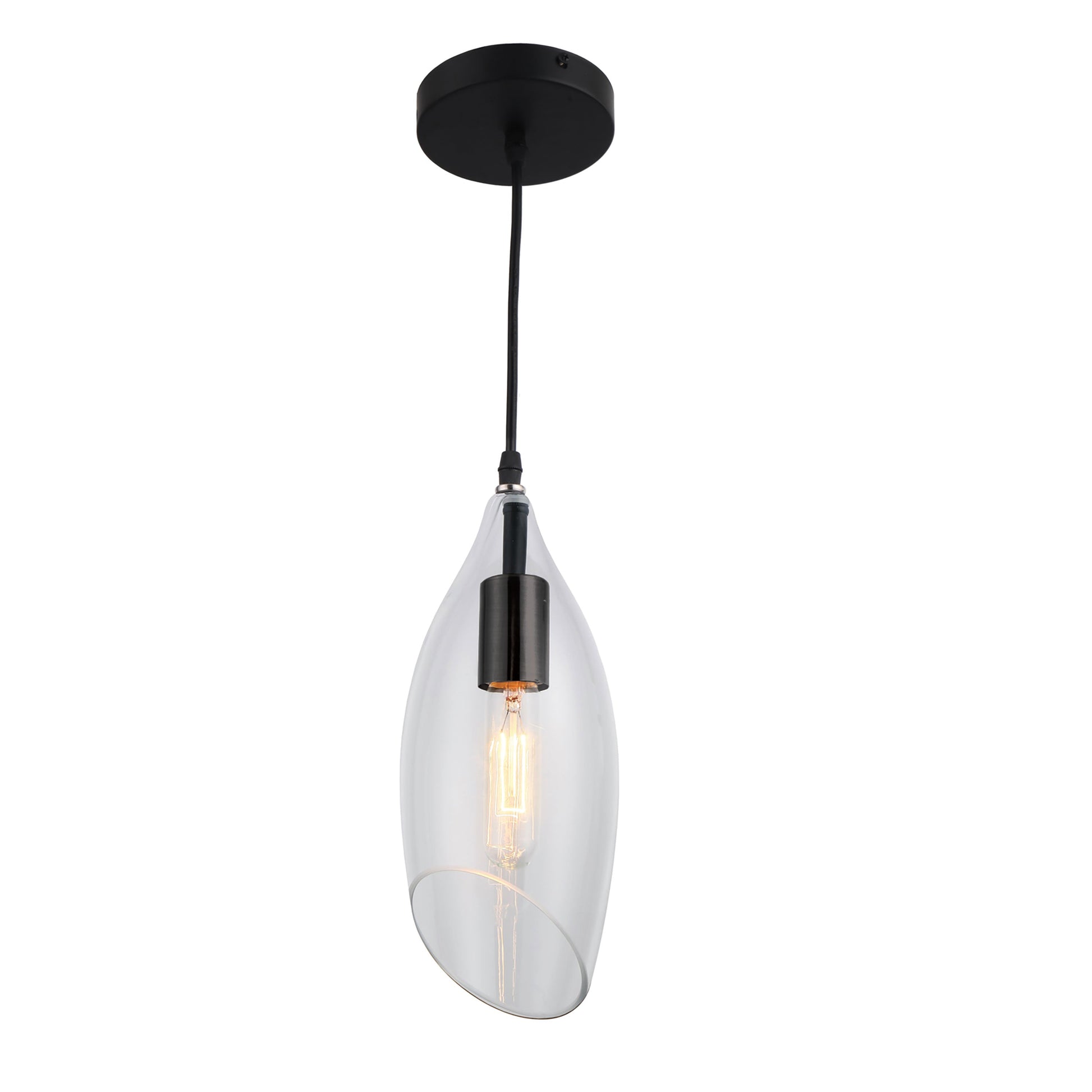 Dainolite 1 Light Incandescent Pendant, Black with Clear Glass - Renoz