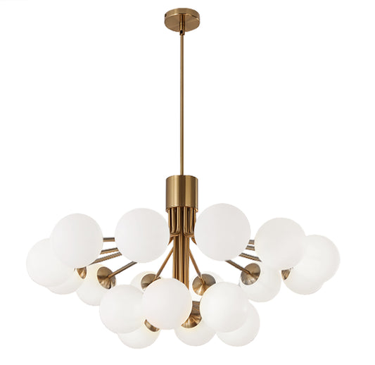 Dainolite 18 Light Halogen Chandelier, Aged Brass with Opal Glass - Renoz