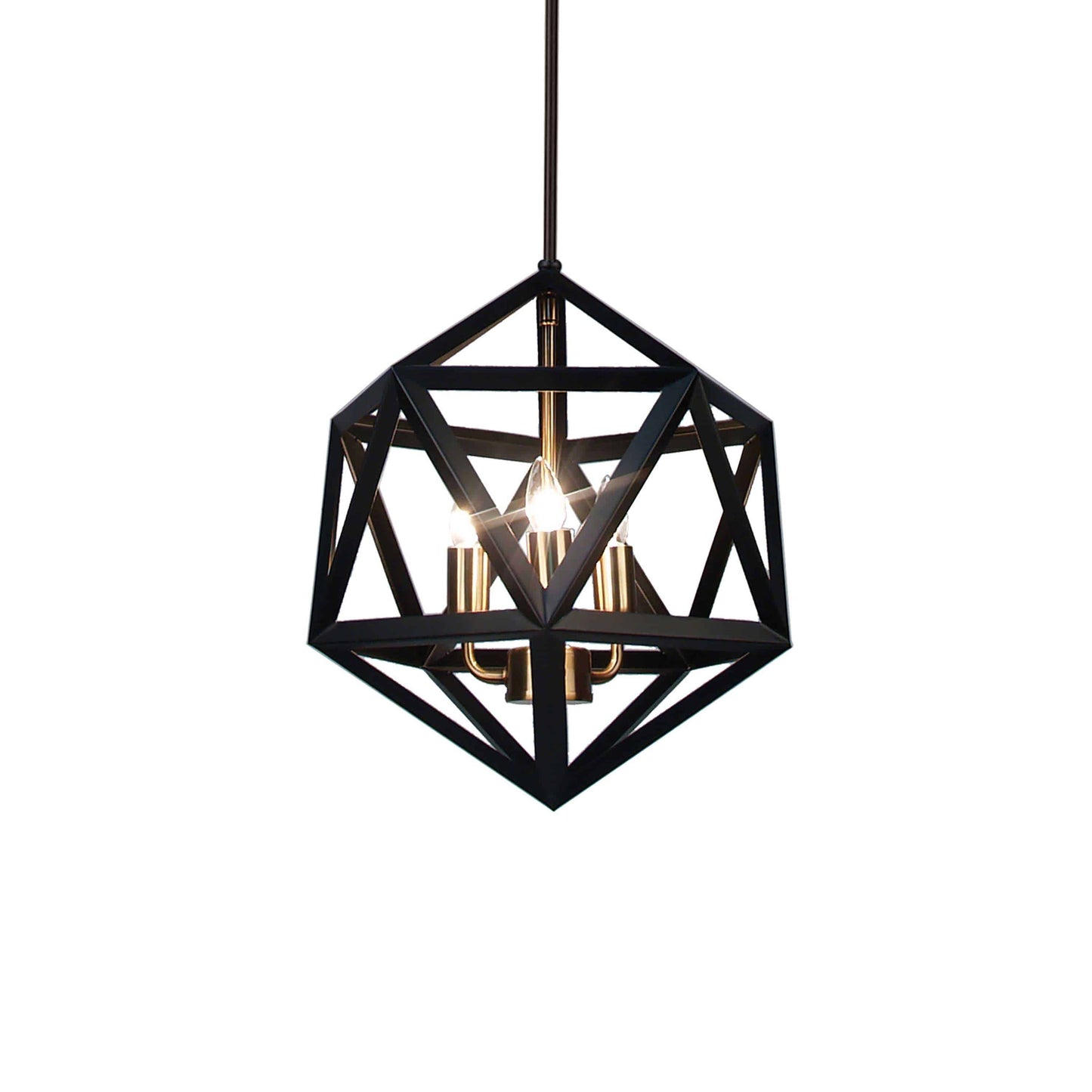 Dainolite 3 Light Chandelier, Matte Black with Antique Brass Accents - Renoz