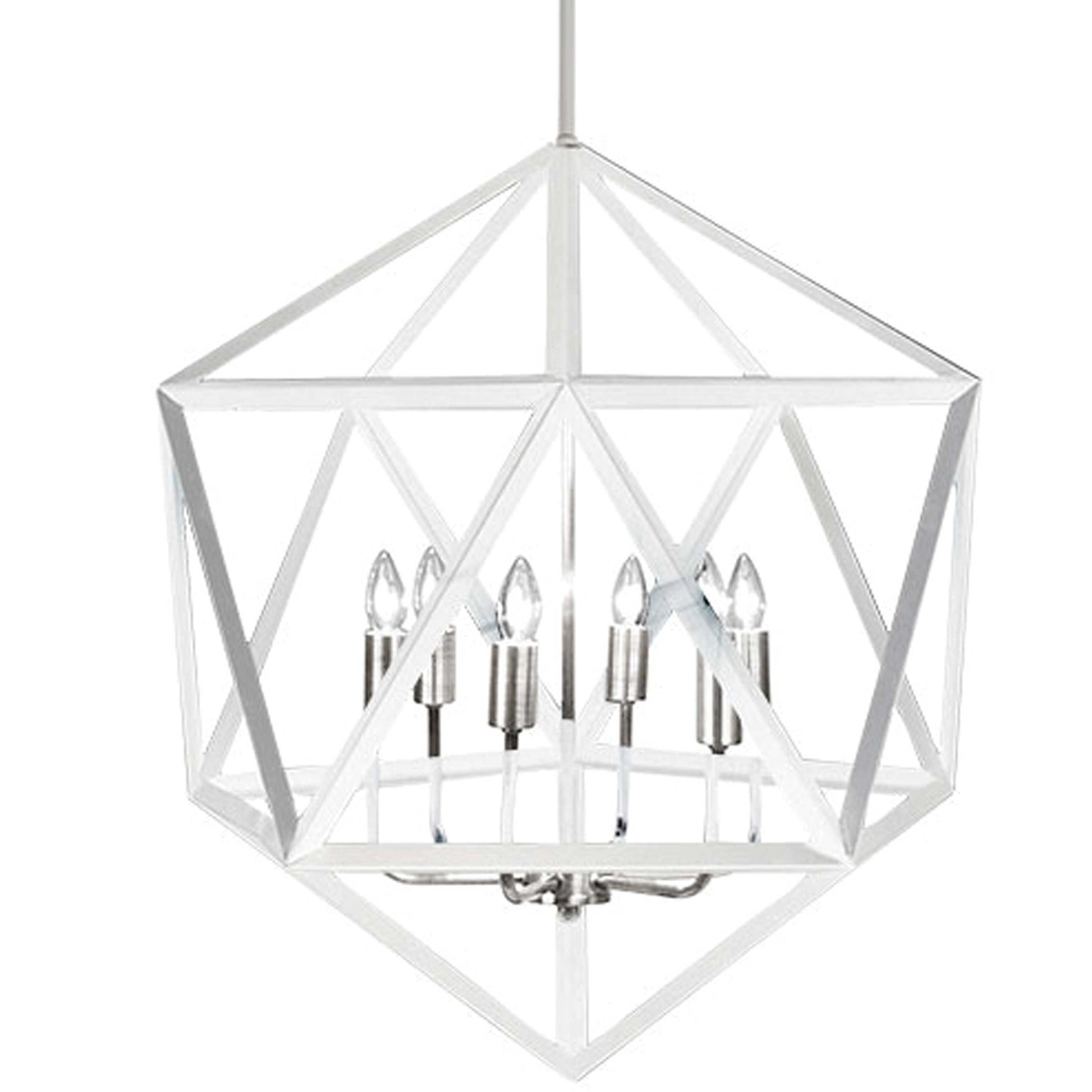 Dainolite 6 Light Chandelier, Matte White with Satin Chrome Accents - Renoz