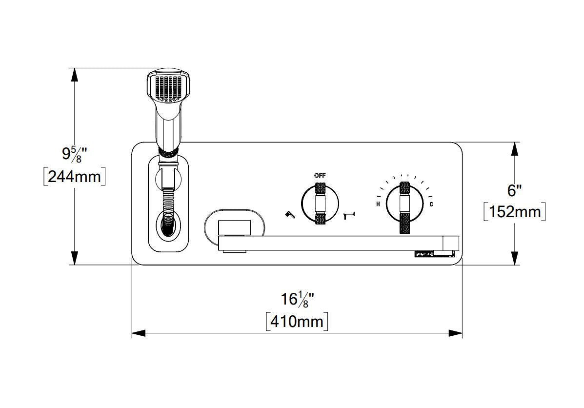 Tenzo BELLACIO-F 74 Wall Mount Tub Filler With Retractable Hose And Swivle Spot