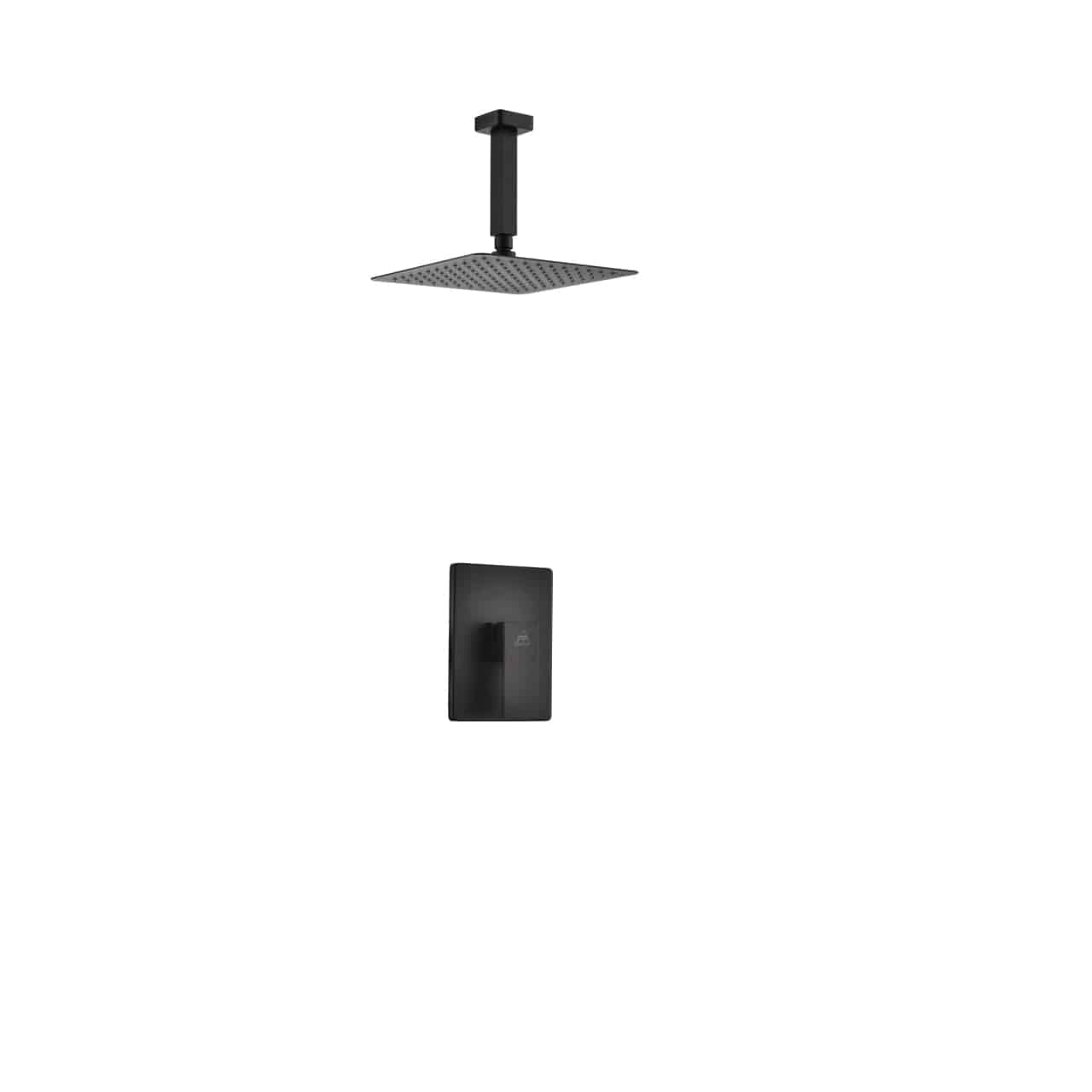 Kube Bath Aqua Piazza Black Shower Set With 8" Ceiling Mount Square Rain Shower - Renoz