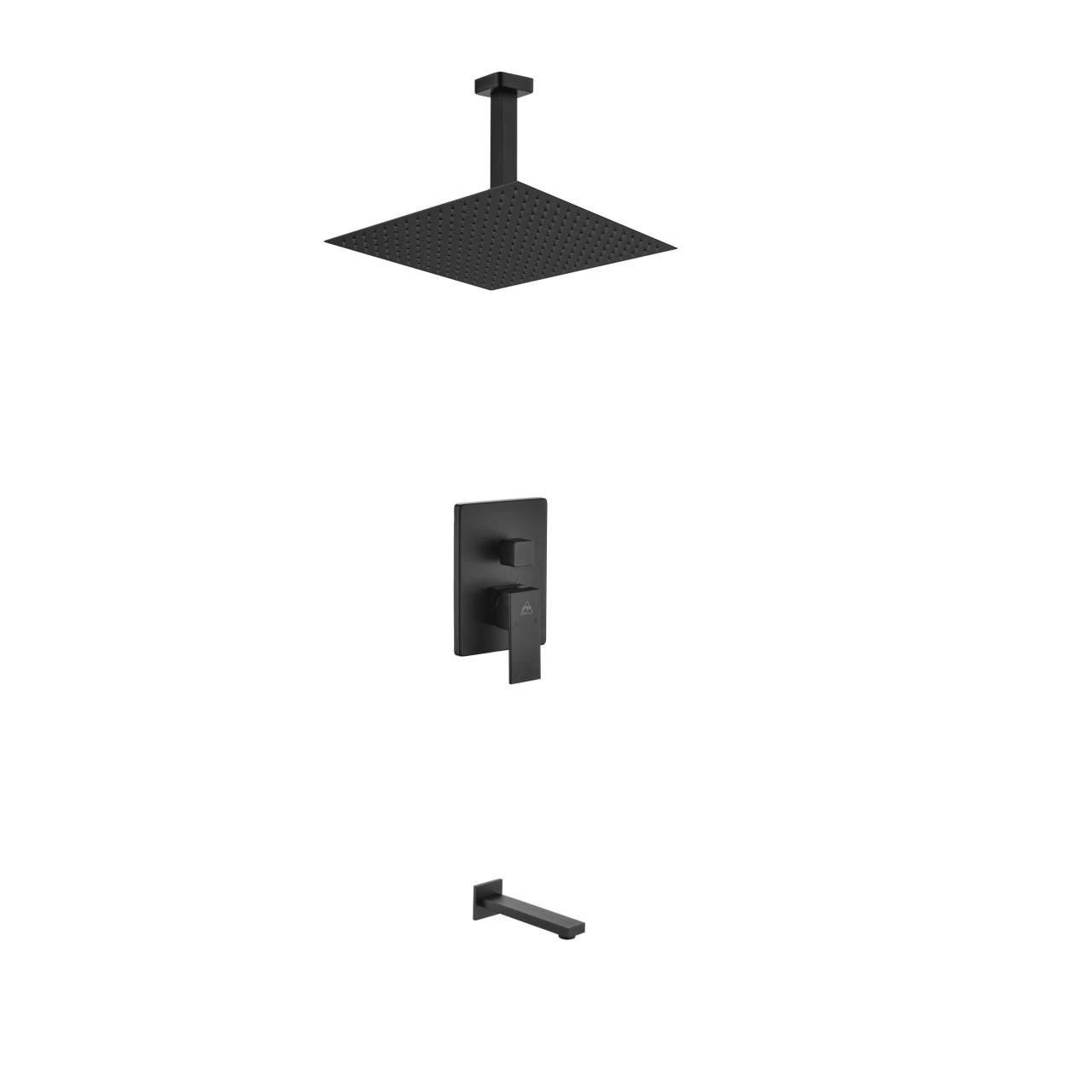 Kube Bath Aqua Piazza Black Shower Set With 12" Ceiling Mount Square Rain Shower and Tub Filler - Renoz