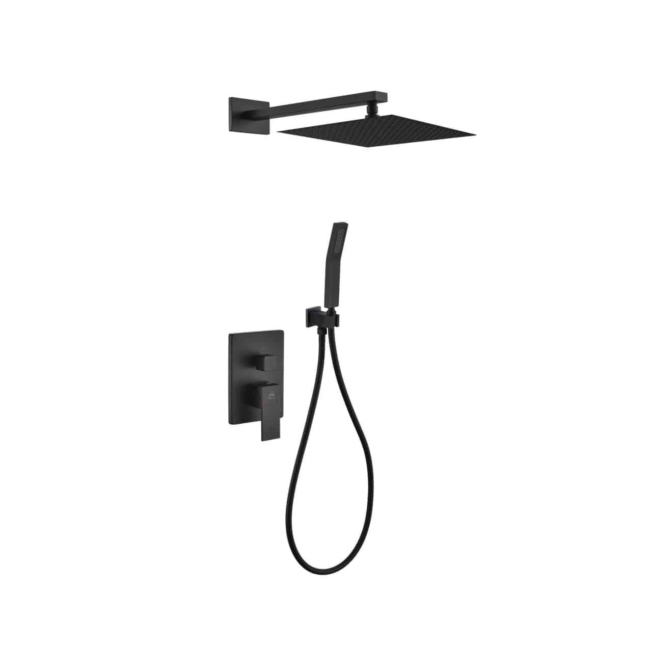 Kube Bath Aqua Piazza Black Shower Set With 12" Square Rain Shower and Handheld - Renoz