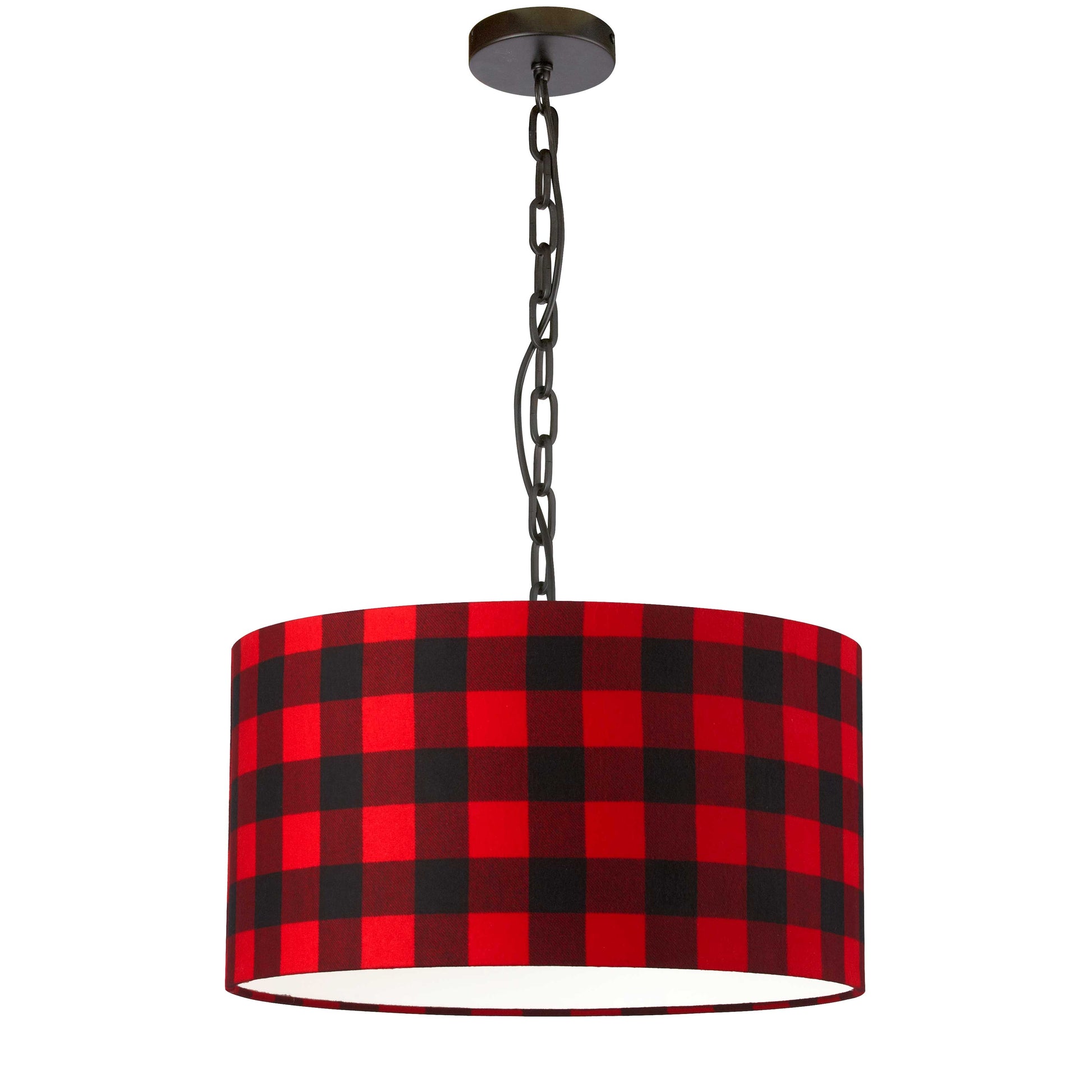 Dainolite 1 Light Medium Braxton Black Pendant w/ Buffalo Check Shade - Renoz