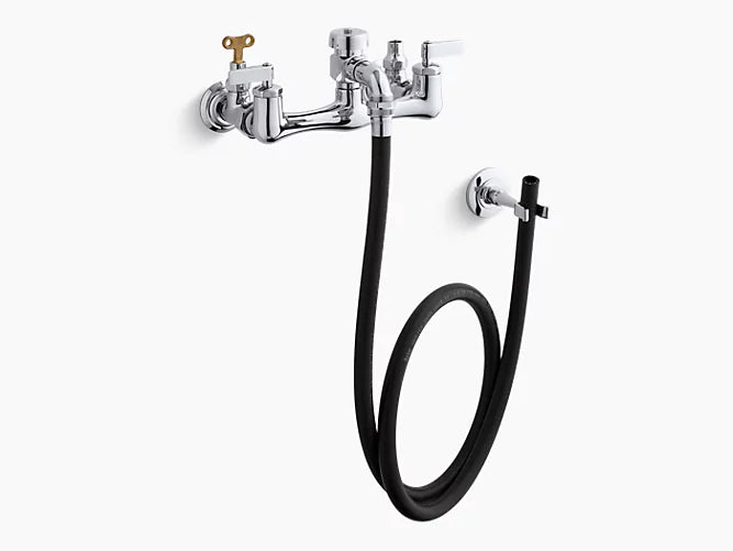 Kohler - Double Lever Handle Service Sink Faucet With Loose-Key Stops, Rubber Hose, Wall Hook And Lever Handles