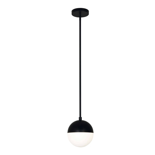 Dainolite 1 Light Halogen Pendant, Matte Black Finish with White Glass - Renoz