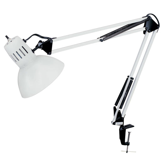 Dainolite Spring Balanced Clamp-On Lamp, Gloss White, 36 inch Reach - Renoz