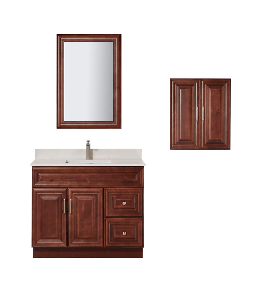 Bella 42" Solid Wood Floor Mount Vanity with Quartz Countertop - 2 Drawers on Right Side and 2 Doors